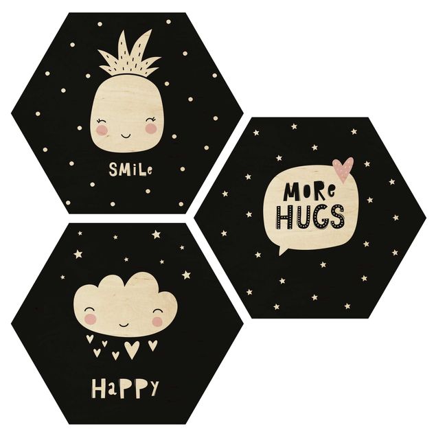 Wooden hexagon - Happy Smile Hugs