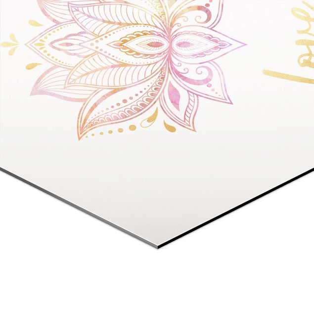 Alu-Dibond hexagon - Mandala Namaste Lotus Set Gold Light Pink