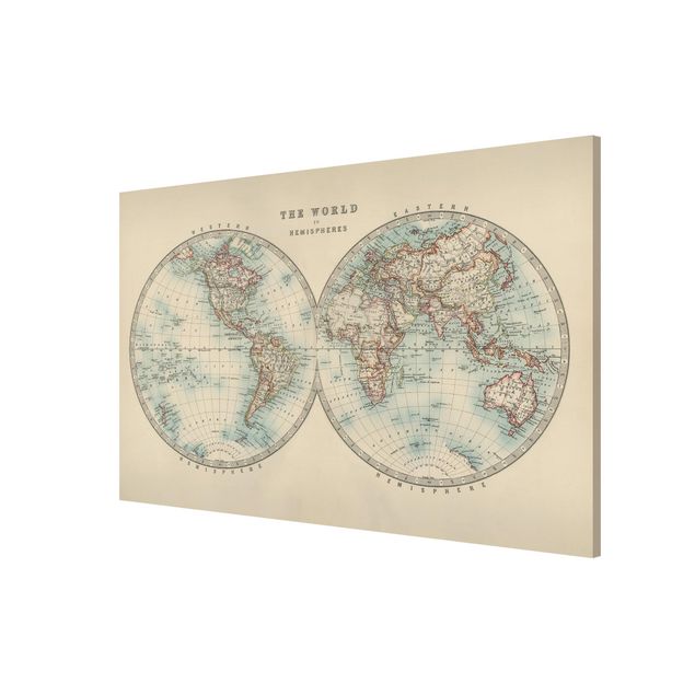 Magnetic memo board - Vintage World Map The Two Hemispheres