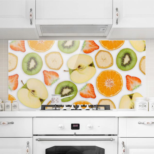 Glass splashback kitchen fruits and vegetables Colourful Fruit Mix