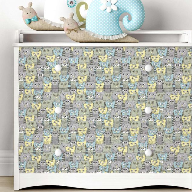 Adhesive film - Pattern With Funny Owls Blue