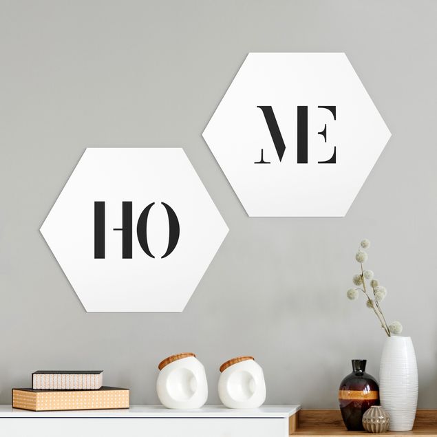 Alu-Dibond hexagon - Letters HOME Black Set I