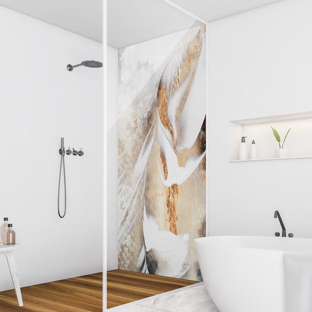 Shower wall cladding - Golden Abstract Winter Painting