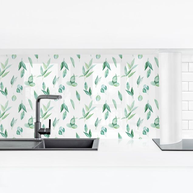 Kitchen wall cladding - Watercolour Eucalyptus Branches Pattern