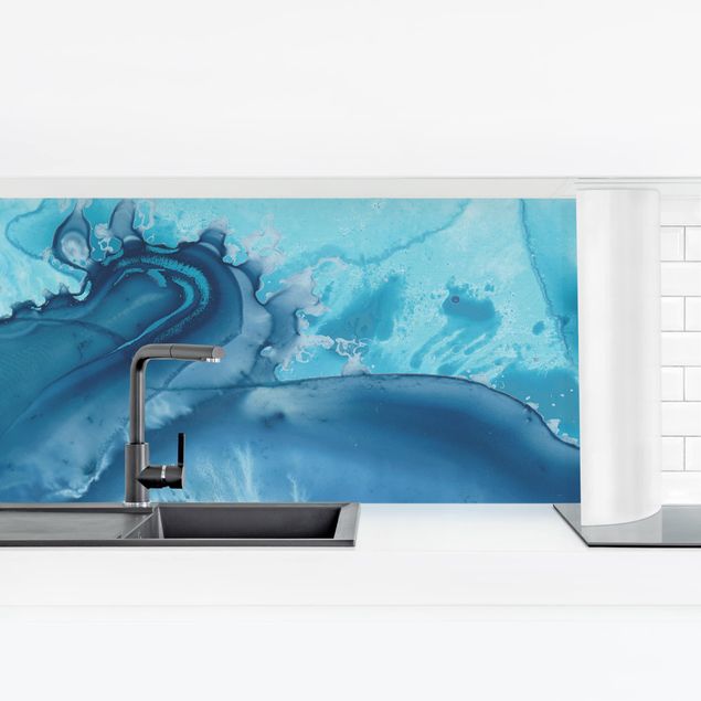 Kitchen wall cladding - Wave Watercolour Blue l