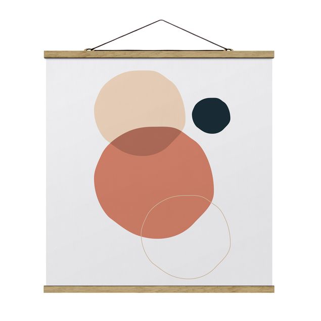 Fabric print with poster hangers - Line Art Circles Pastel