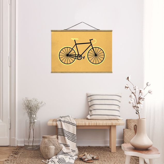 Fabric print with poster hangers - Bicycle In Yellow