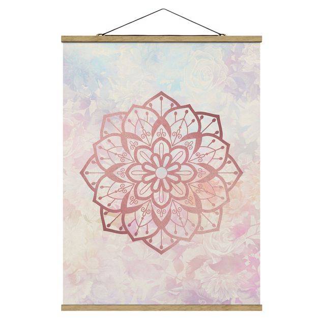 Fabric print with poster hangers - Mandala Illustration Flower Rose Pastel