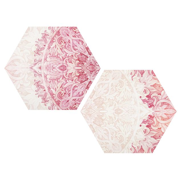 Alu-Dibond hexagon - Mandala Watercolour Ornament Set Beige Pink