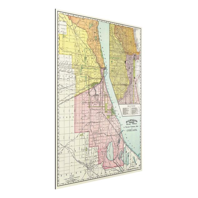 Aluminium dibond Vintage Map Chicago