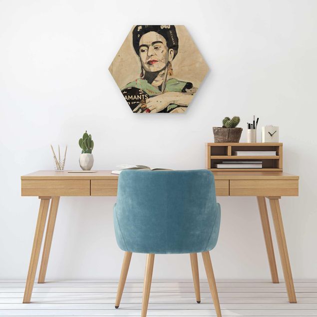 Wooden hexagon - Frida Kahlo - Collage No.4