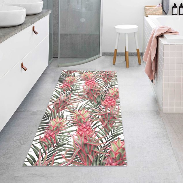 Runner rugs Red Pineapple With Palm Leaves Tropical