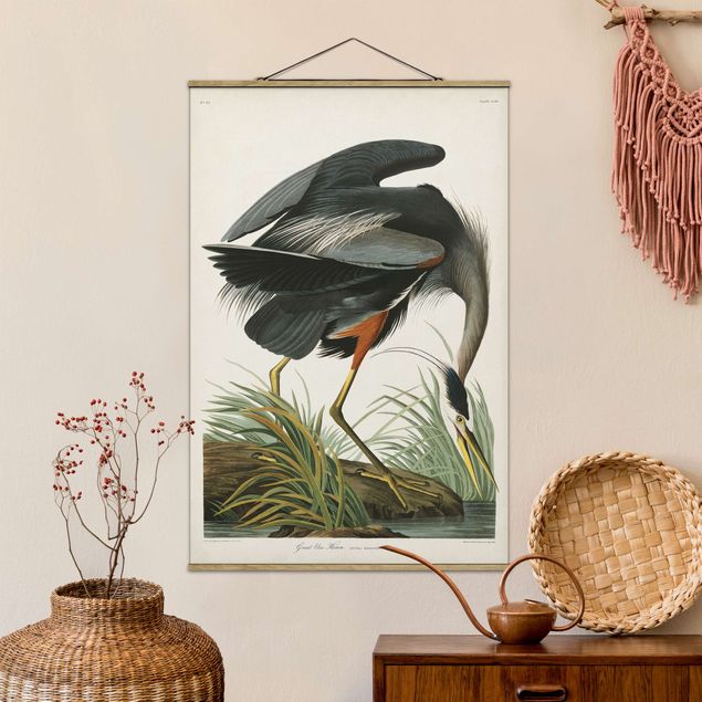 Fabric print with poster hangers - Vintage Board Blue Heron