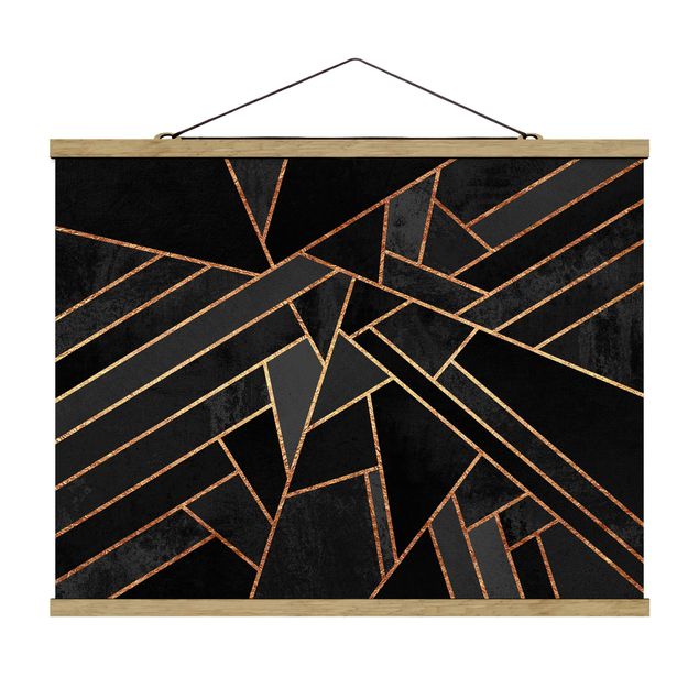 Fabric print with poster hangers - Black Triangles Gold