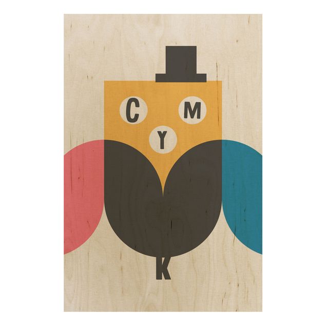 Print on wood - CMYK Owl Graphic Art