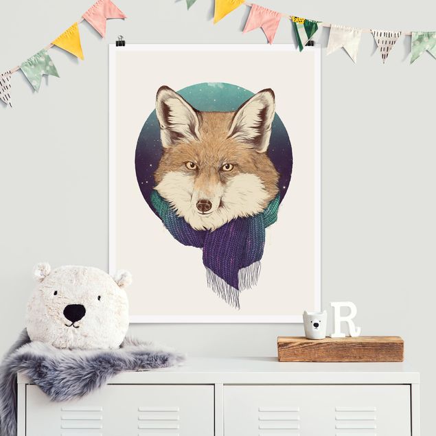 Poster - Illustration Fox Moon Purple Turquoise