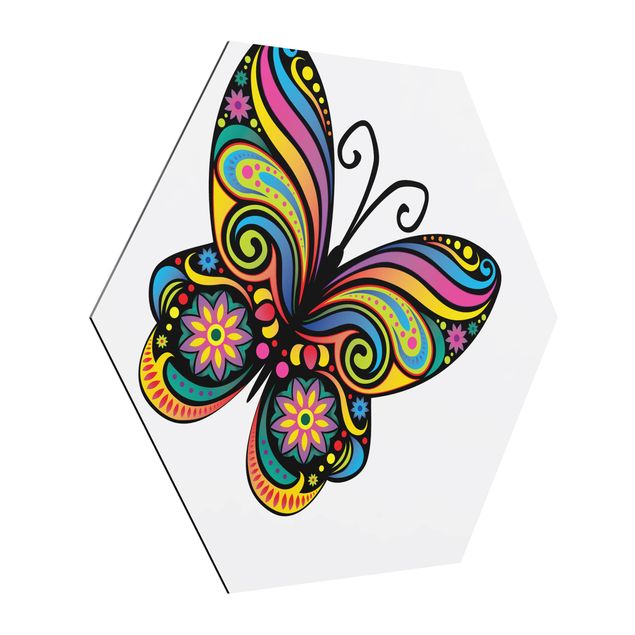 Alu-Dibond hexagon - No.BP22 Mandala Butterfly