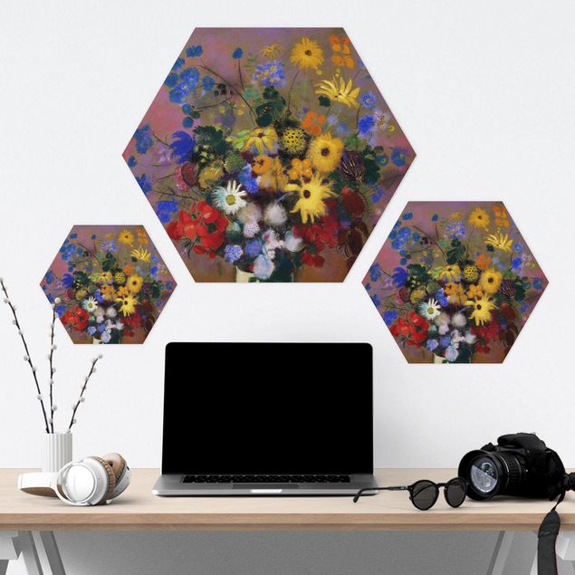 Alu-Dibond hexagon - Odilon Redon - White Vase with Flowers