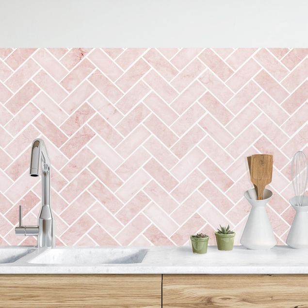 Kitchen splashback tiles Marble Fish Bone Tiles - Antique Pink