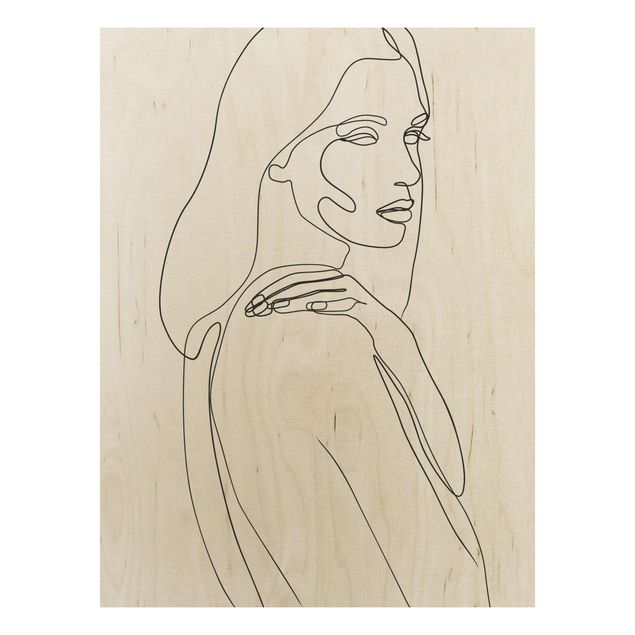Print on wood - Line Art Woman's Shoulder Black And White