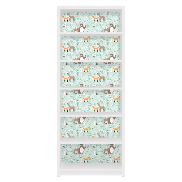 Adhesive film for furniture IKEA - Billy bookcase - Kids Pattern Forest Friends With Forest Animals
