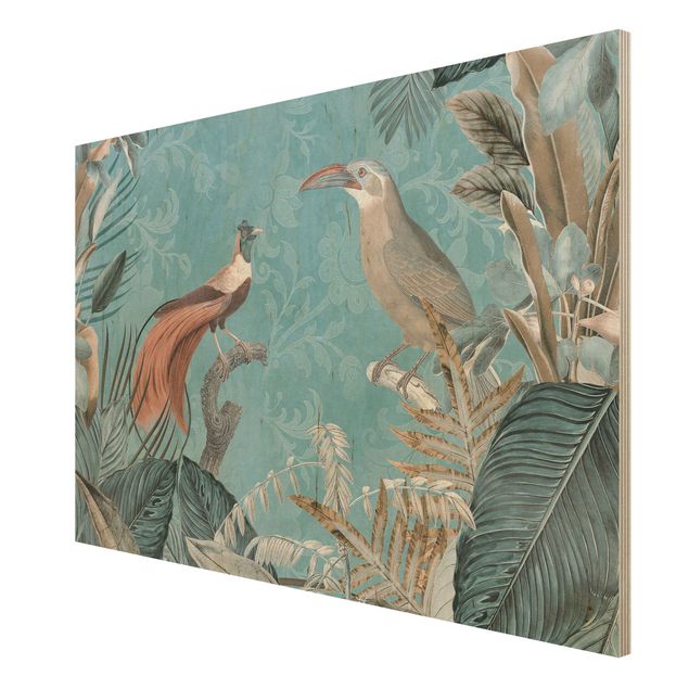 Print on wood - Vintage Collage - Birds Of Paradise