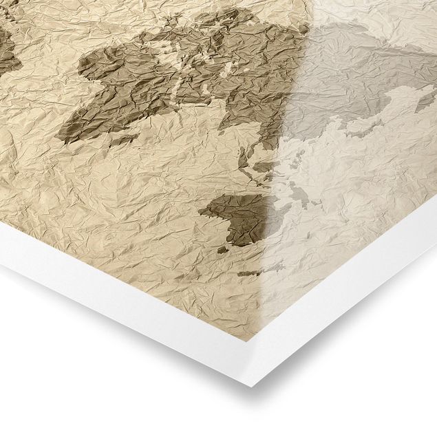 Poster - Paper World Map Beige Brown