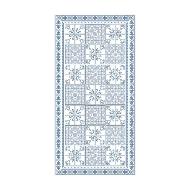contemporary rugs Floral Tile Pattern Bluish Grey With Border