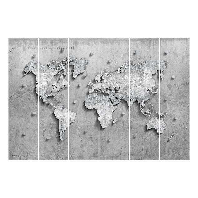 Sliding panel curtains set - Concrete World Map