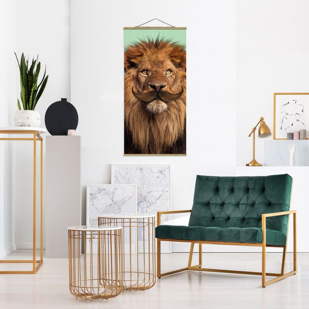 Fabric print with poster hangers - Lion With Beard