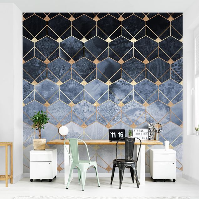 Wallpaper - Blue Geometry Golden Art Deco
