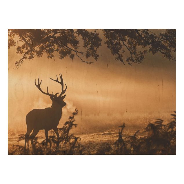 Wood print - Deer In The Winter Forest