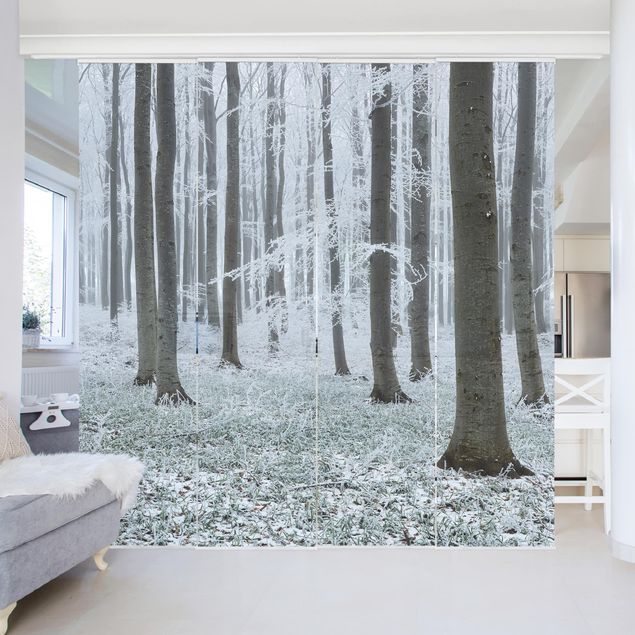 Sliding panel curtains set - Beeches With Hoarfrost