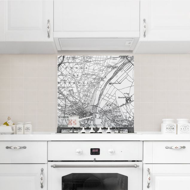 Glass splashback kitchen Vintage Map St Germain Paris