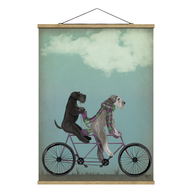 Fabric print with poster hangers - Cycling - Schnauzer Tandem