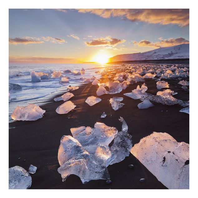 Glass Splashback - Chunks Of Ice On The Beach Iceland - Square 1:1