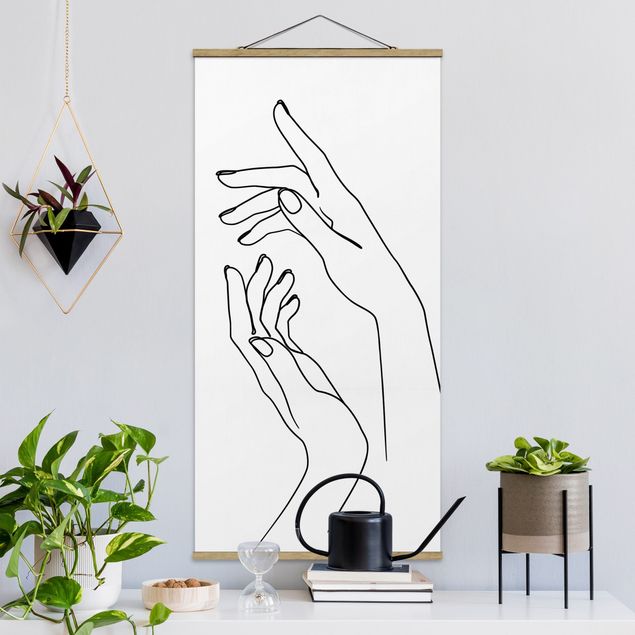Fabric print with poster hangers - Line Art Hands
