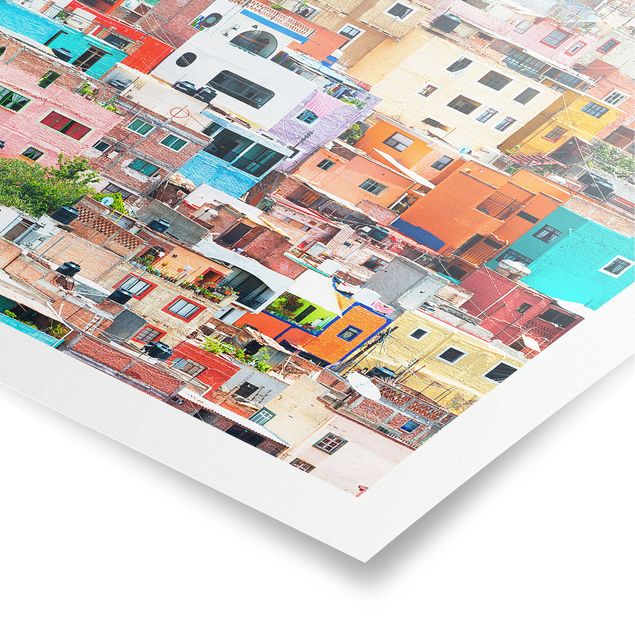 Poster architecture & skyline - Coloured Houses Front Guanajuato