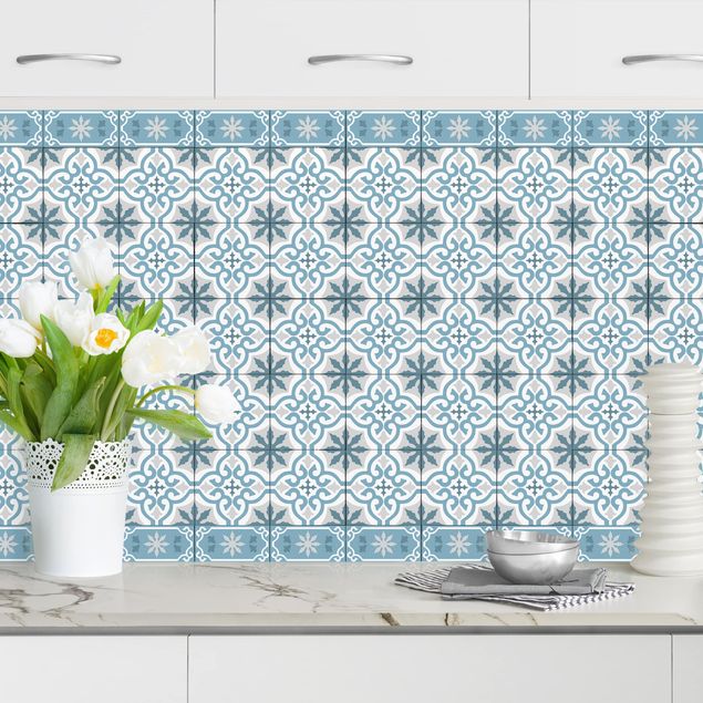 Kitchen splashback patterns Geometrical Tile Mix Cross Blue Grey