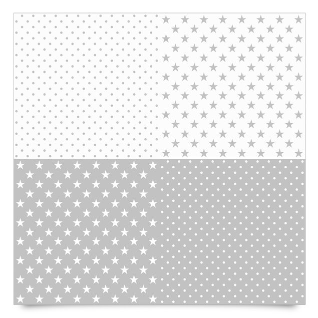 Adhesive film for furniture - Grey White Stars And Dots In 4 Variations