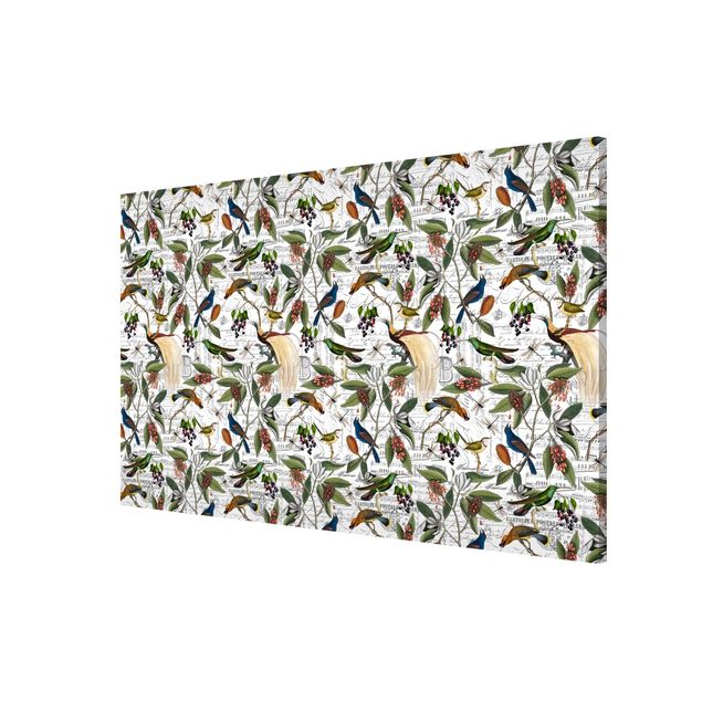 Magnetic memo board - Nostalgic Berry Blues With Birds Of Paradise