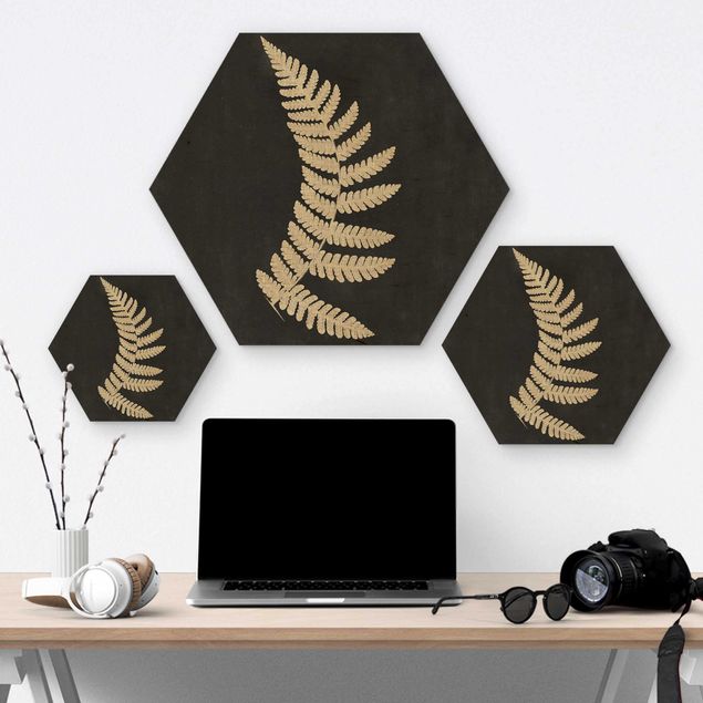 Wooden hexagon - Fern With Linen Structure IV