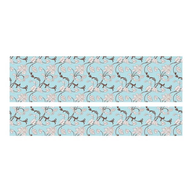 Adhesive film for furniture IKEA - Malm bed 160x200cm - Light-blue Floral Design