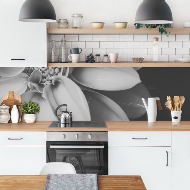 Kitchen wall cladding - In The Heart Of A Dahlia Black And White