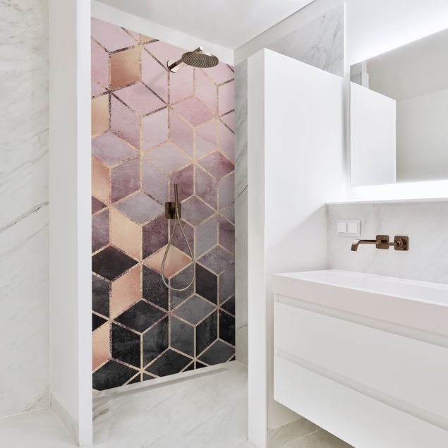 Shower panels Pink Gray Golden Geometry