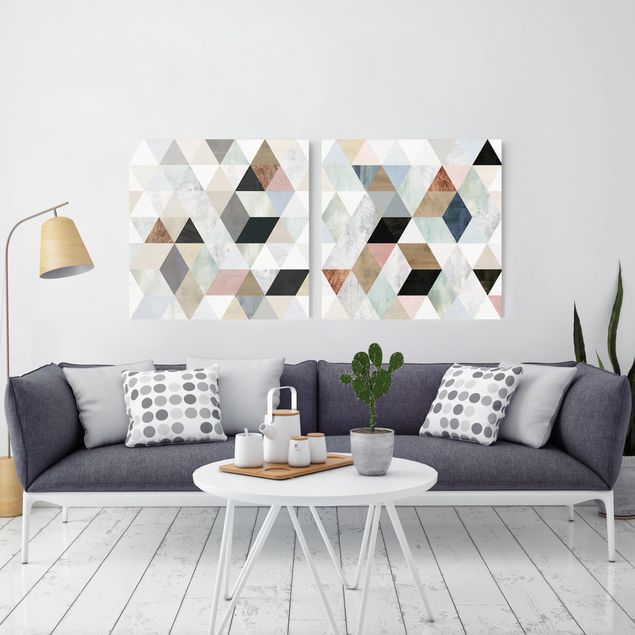 Print on canvas - Watercolour Mosaic With Triangles Set I