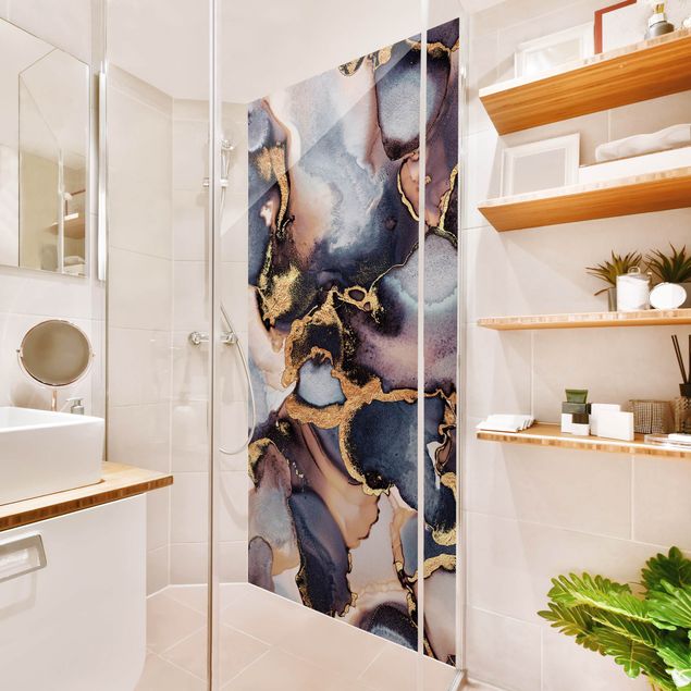 Shower wall cladding - Marble Watercolour With Gold