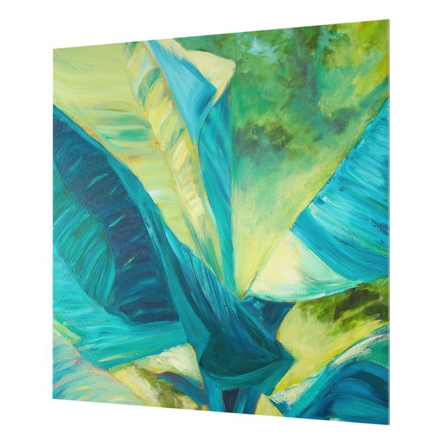 Glass Splashback - Banana Leaf With Turquoise II - Square 1:1
