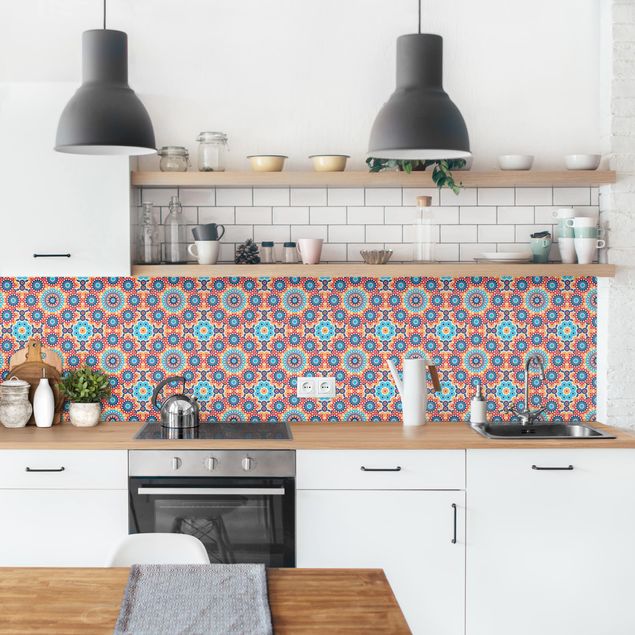Kitchen splashback tiles Oriental Patterns With Colourful Flowers