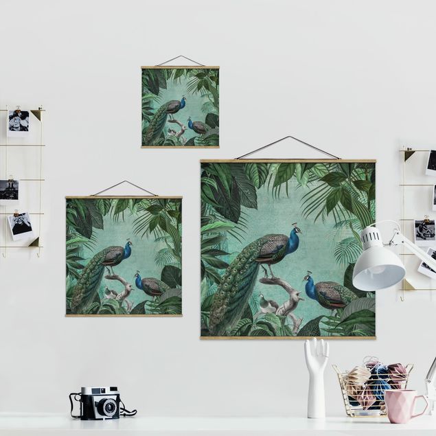 Fabric print with poster hangers - Shabby Chic Collage - Noble Peacock